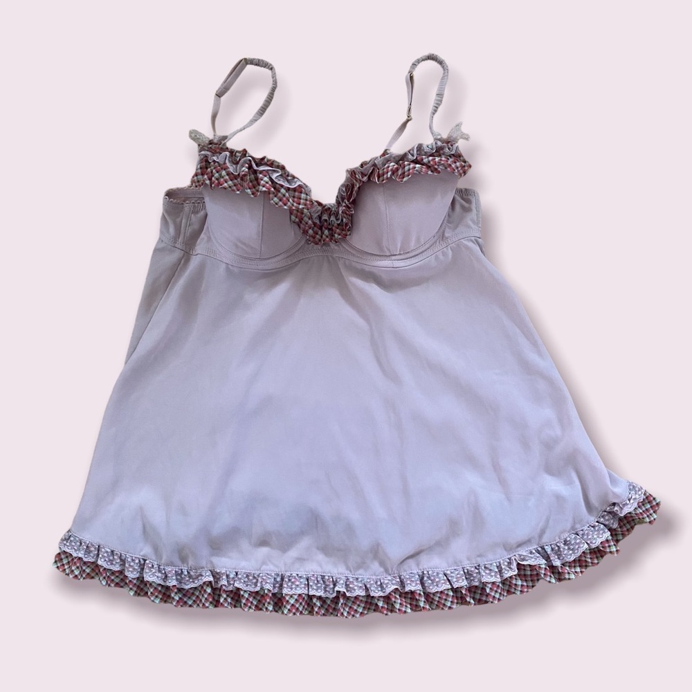 Victoria’s Secret mauve slip dress with plaid ruffle detail